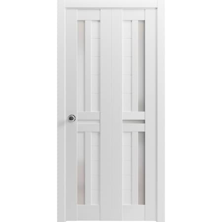Sartodoors Sliding Closet Bi-fold Doors 36 x 96in, Veregio 7288 White Silk W/ Frosted Glass, Sturdy Tracks VEREGIO7288BF-WS-3696